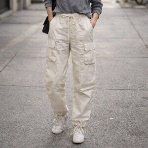 Ardene size xs Cream Cargo Utility Pants, Straight leg with draw string